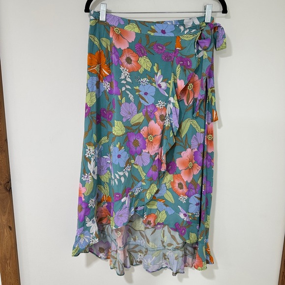 RACHEL Rachel Roy Dresses & Skirts - Rachel Rachel Roy Floral Wrap Skirt High Low Ruffle Midi M Blue Tropical Boho